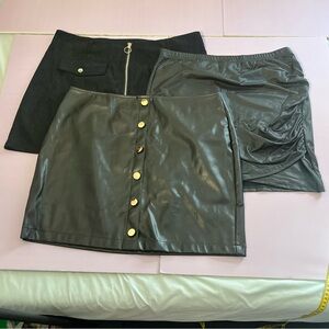 SHEIN 1XL Mini Skirt Bundle Set of 3 Black Ruched Corduroy High Waist Flattering